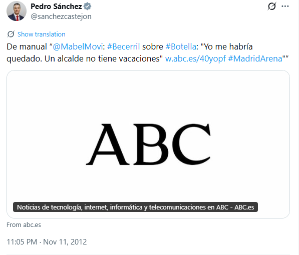 P.S. en X critica las vacaciones de Botella durante la crisis del Madrid Arena